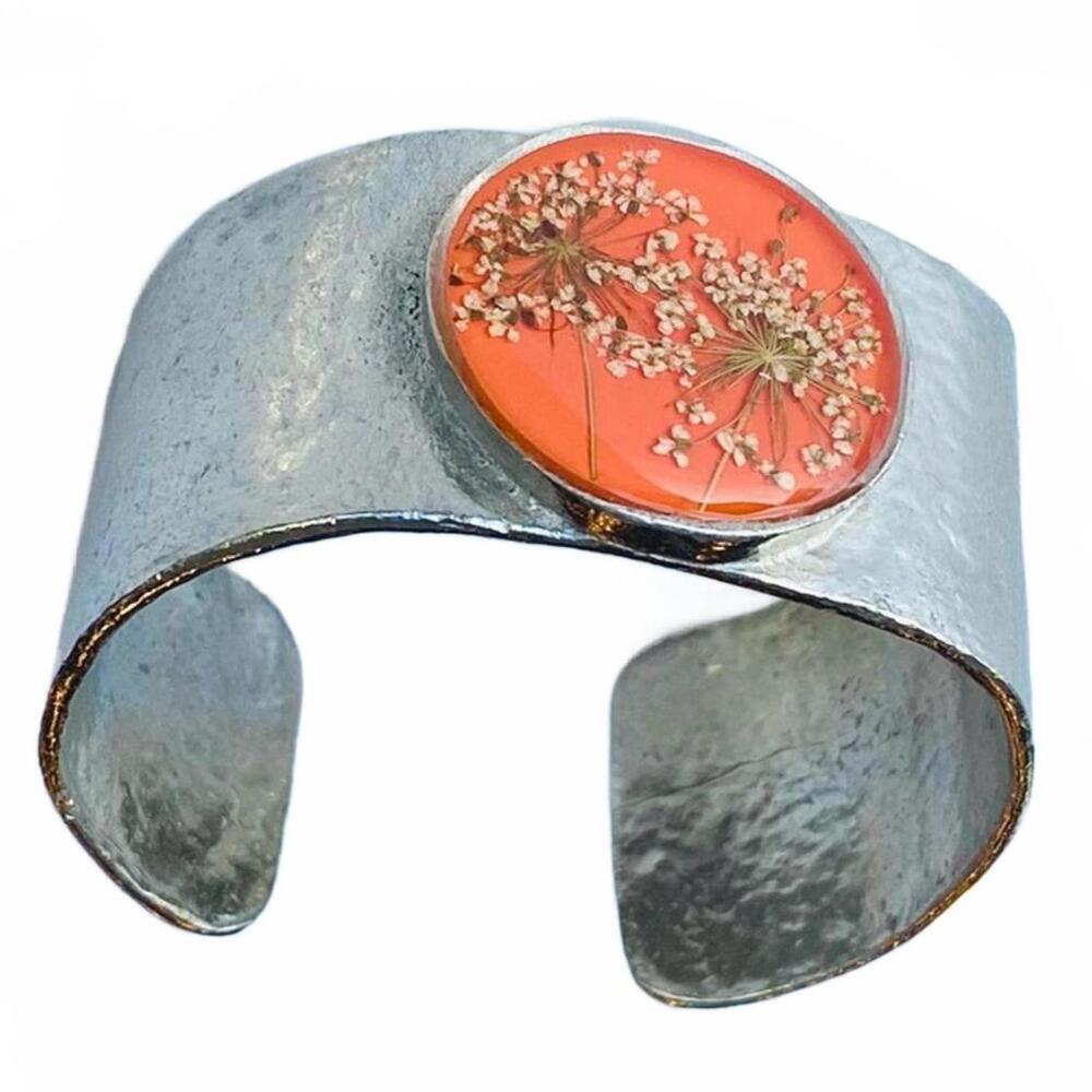 Shari Dixon Pressed Flower Orange Cuff Bracelet - Picture 7 of 9